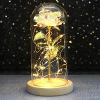 Rosa Bella y Bestia Rosa Eterna, Regalo Mujer Flores Artificiales con Luces LED, Flor Artificial de Lámina de Oro con Hojas - details 19
