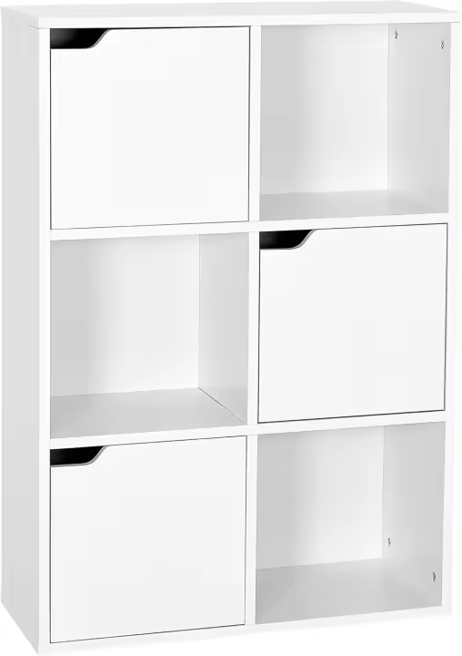 Librería Estante para Libros Estante de Almacenaje de Pared de 6 Cubos 3 Puertas Blanco 60 x 90 x 30 cm - 1