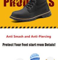 Botas altas para hombre, zapatos de seguridad de cuero para trabajo con punta de acero y antiperforación, zapatos impermeables - details 20