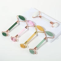 Rodillo de jade masaje facial set de dos cabezas de metal manual belleza facial relajador push face kit - details 0