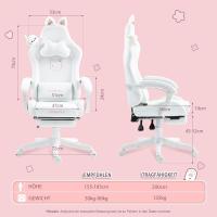 Silla de juego para ordenador, diseño ergonómico, con respaldo alto, soporte lumbar, reposapiés, piel sintética - details 37