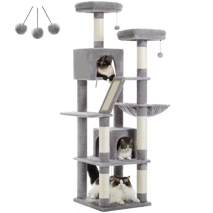 Árbol grande para gatos, torre alta para gatos con poste rascador, condominio para gatitos y rascador para gatos - 1