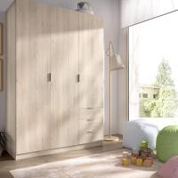 Armario ropero de 3 Puertas y 3 cajones, Gran Capacidad, Natural/Blanco, 121x184x52 cm - details 20