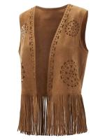 Puloru - Chaleco de mujer de ante sintético con borlas, chaqueta hippie casual sin mangas con borlas en la abertura delantera, Western - details 0