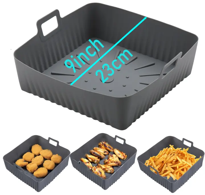 Bandeja de silicona para freidora de aire, molde cuadrado grande de 23cm y 9 pulgadas para 6 A 8QT, reutilizable, cesta para Ninja Air Fryer Pro XL 6.5QT Gourmia - 1
