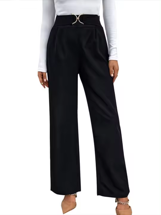Pierna recta elegante para mujer, cintura alta, estilo otoño primavera, negro, nuevos pantalones sueltos - 1