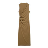 - Diseño plisado sin mangas, color sólido, temperamento elegante, cintura recta, vestido, falda larga, ropa de mujer. - details 1