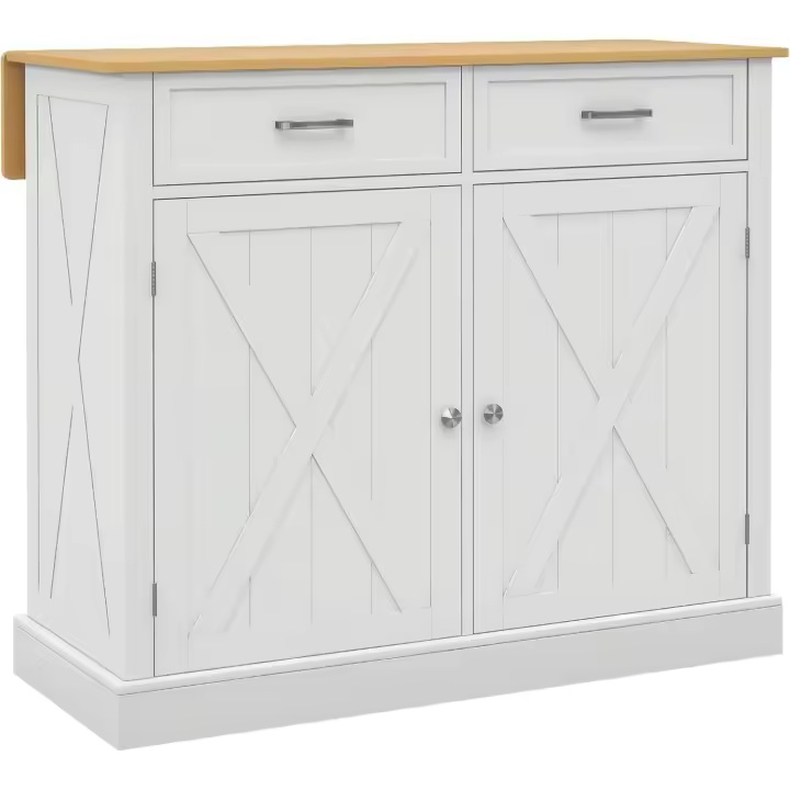 Isla de Cocina de Madera Plegable 2 Puertas, 2 Cajones, Ajustable a Tu Medida, 4 Ruedas - 1