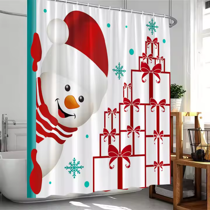 Cortina de Ducha de Poliéster Diseño de Copo de Nieve Navideño Decoración de Baño para Todas las Temporadas Regalos de Navidad Xmas - 1