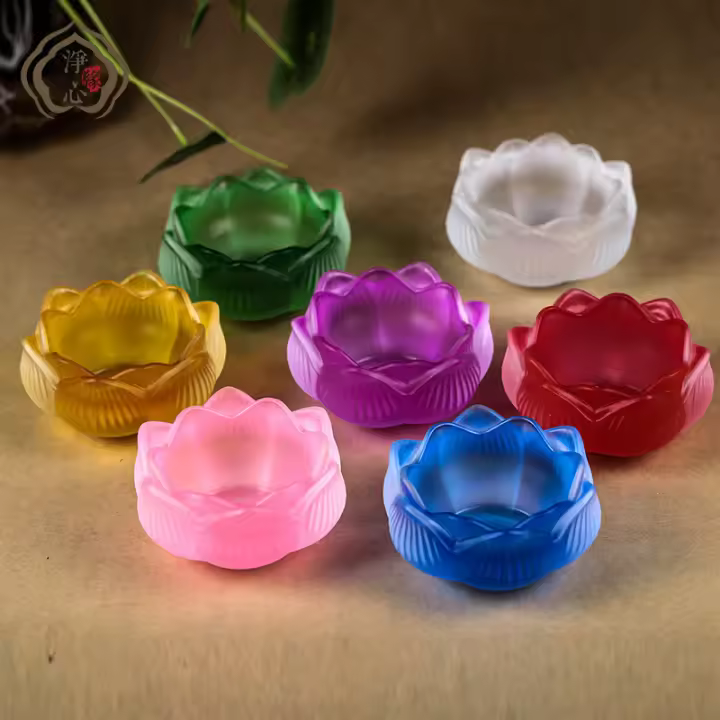 Lámpara de cristal colorido con mantequilla de loto, producto étnico tibetano, juego de 7 lámparas de luz perpetua - 1