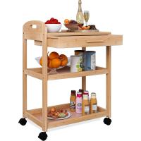 Carro de Cocina Sobredrago con Cajón y Estantes Estante Rodante de Bambú de 3 Niveles con Encimera de Madera Maciza y Ruedas Bloqueables - details 0