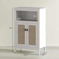Auxiliar 2 Puertas Frontal Ratán Estante Ajustable y Compartimento Abierto 60x30x90 cm Blanco - details 2