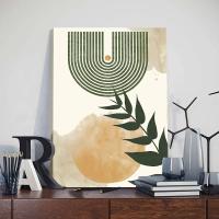 Cuadro de Pared en Lienzo Bohemio 3pcs con Marco de Color Verde Mantillo Nórdico Abstracto Geométrico con Hojas de Plantas Posters Decoración para Dormitorio y Hogar Marca DHROOM - details 3