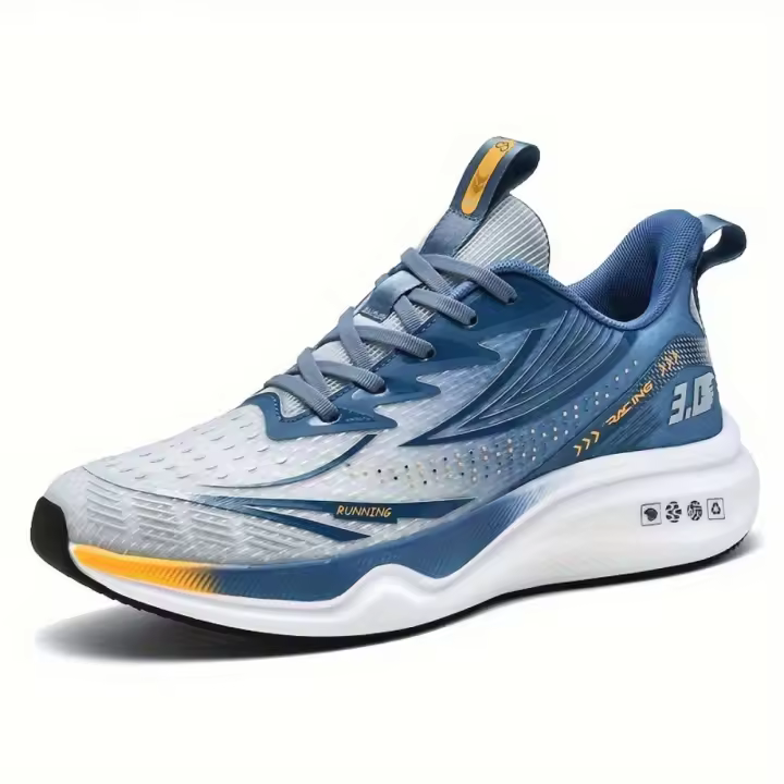 Zapatillas de correr de malla transpirable para hombre: zapatillas deportivas informales con diseño de rayas, con cordones, perfectas para primavera/verano/otoño - 1