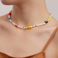 Collar de perlas de flor de cristal de corazón de cerámica suave Simple para mujer collar fresco de moda bohemia - details 0