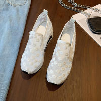 Cuña de malla con lentejuelas para mujer, zapatillas de deporte transpirables con plataforma de oro blanco, zapatos casuales que aumentan la altura - details 19