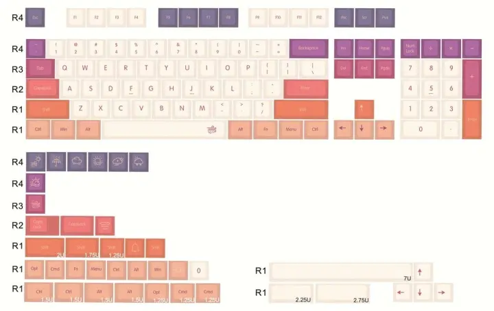 Juego de 143 teclas de teclas Carmine Cloud, tapa subcama de tinte PBT, teclas de perfil Cherry para Keychron Anne Gk64 Poker Varmilo Fl980 - 1