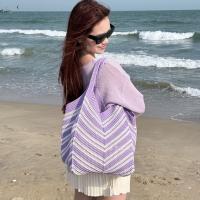 Bolso de hombro portátil, bolso de punto ahuecado, bolsa de almacenamiento de gran capacidad, bolso tejido, bolso de mano a rayas de ganchillo para exteriores - details 2