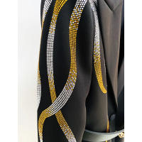Traje de pantalón de talla grande con cuentas de diamantes para mujeres, pantalón acampanado, blazer corto con cinturón, conjunt - details 6