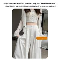 Pantalones de Pierna Ancha de Tencel Encaje Alto Cintura, Ajuste Suelto, Estilo de Verano, Mangas Largas - details 4