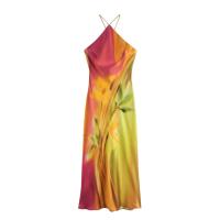 Vestido estampado de estilo europeo y americano con cuello colgante largo sin mangas para mujer, moda de otoño, novedad 2024 - details 1