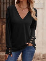 Camiseta holgada de manga larga con cuello en V para mujer, Tops blancos informales, jersey de oficina, otoño e invierno, nuevo - details 11