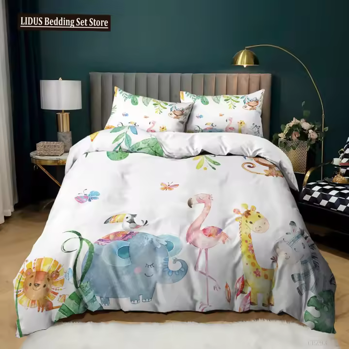 Conjunto de Funda de Edredón de Animales Africanos Tamaño Cama Twin Microfibra - 1
