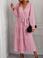 Elegante Vestido Largo de Manga Comprida para Mujer Color Sólido, Estilo A Línea, Belleza Elástica y Bonito - details 14
