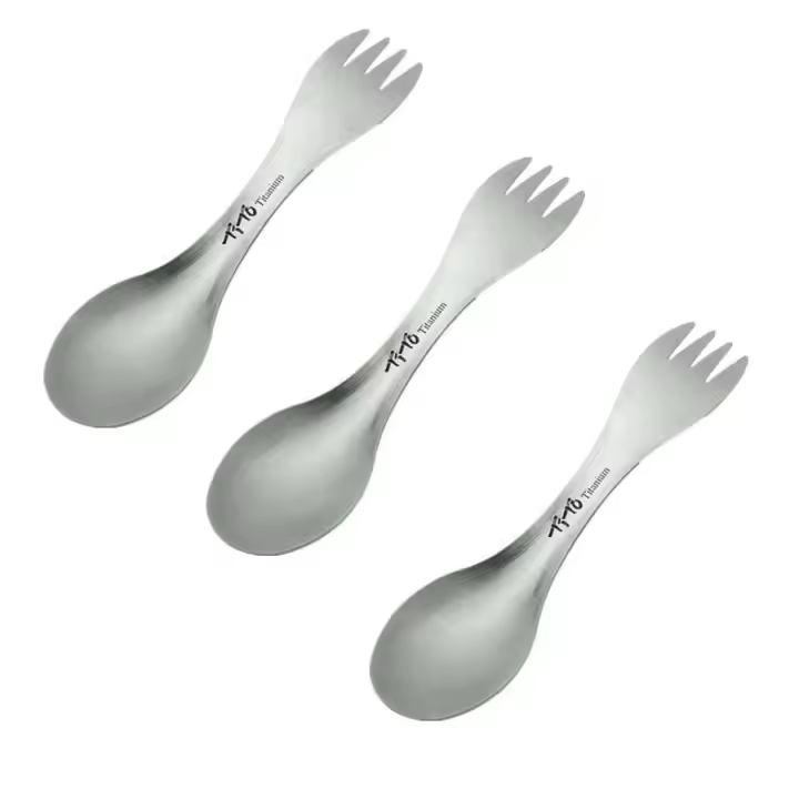 Cuchara de Titanio Ultraligera Portátil para Acampar al Aire Libre Utensilio de Mesa 2en1 - 1