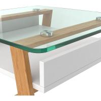 Mesita de Centro Rectangular, de Vidrio y Madera con Bandeja para Revistas, Mesa de Centro Baja para Salón y Oficina - details 30