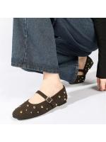 Zapatos de Ballet Planos para Mujer con Diseño de Remaches Dorados Suela Suave Antideslizante con Cinturón de Gamuza Sintética y Tirante de Metal - details 4