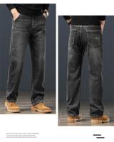 Jeans de Pierna Recta y Cintura Alta para Hombres en Invierno Ajuste Suelto, Largo y Cálido con Tirantes Elásticos Pantalones Cortos de Moda para Hombres Mayores - details 19