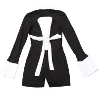 BUNO-Mono con cuello en V profundo de retales para mujer, pantalón corto ahuecado, manga larga, Espalda descubierta, con cordones, para fiesta y Club, prendas de vestir, 2025 - details 5