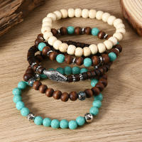 Juego de 5 Pulseras de Madera Vintage con Turquesa, Brazalete Elástico Multinivel para Hombre, Regalos para Hombre, Diseño Minimalista, Material Ecológico - details 14