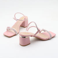 Sandalias de tacón alto con diamantes de imitación, tacones de bloque versátiles y modernos. - details 9