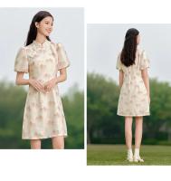 Vestido de Verano 2024 Estampado de Tinta de Semir Mangas de Burbuja Botonado Moda para Mujeres - details 3