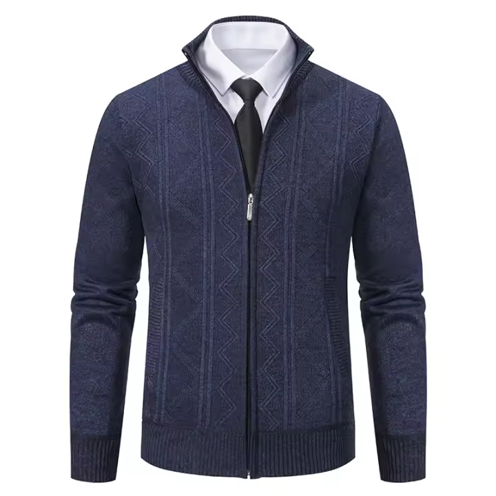 Nuevo Cárdigan para hombre que mantiene el calor, suéteres con cremallera, Tops gruesos de lana versátiles a la moda, suéteres sólidos con cremallera para otoño e invierno, abrigo para hombre - 1