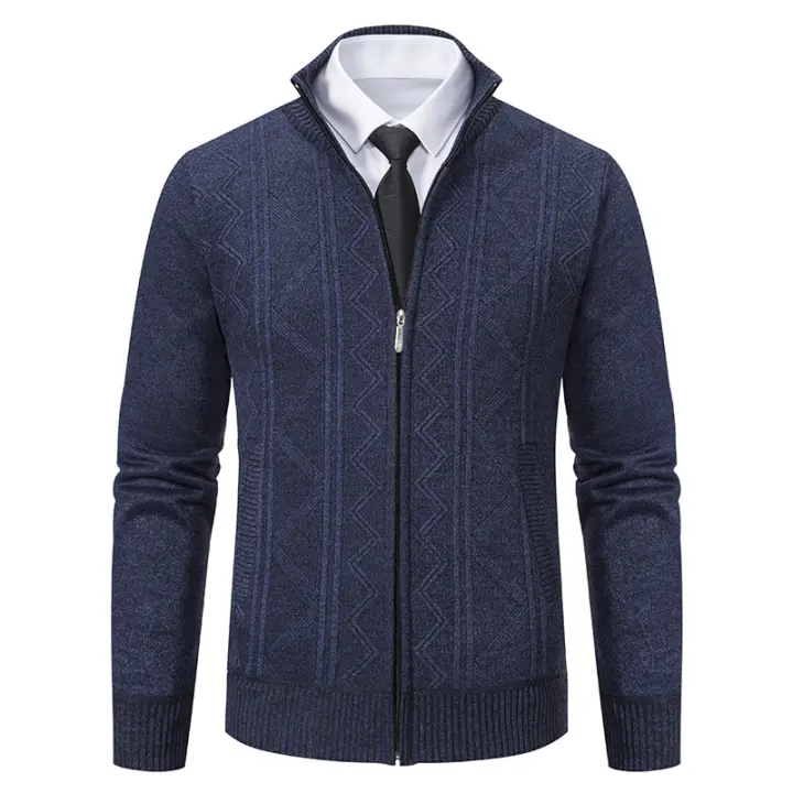 Nuevo Cárdigan para hombre que mantiene el calor, suéteres con cremallera, Tops gruesos de lana versátiles a la moda, suéteres sólidos con cremallera para otoño e invierno, abrigo para hombre - 1