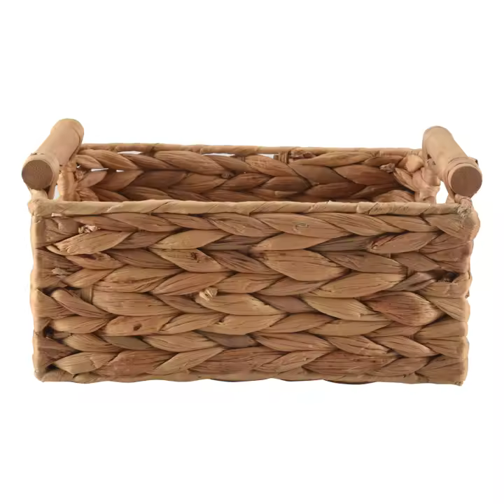 Pequeñas cestas de mimbre para organizar el baño, canasto de Jacinto para almacenamiento, cesta de almacenamiento de mimbre con mango de madera - 1
