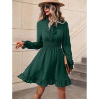 Vestido midi de manga larga con cuello en V para mujer, elegante y bonito, moderno, de color sólido, lujoso. - details 8