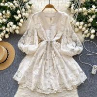 Francia elegante Vintage Palacio noche mujeres bordado fajas Vestido corto de fiesta diseño femenino Casual ropa de vacaciones nuevo - details 13
