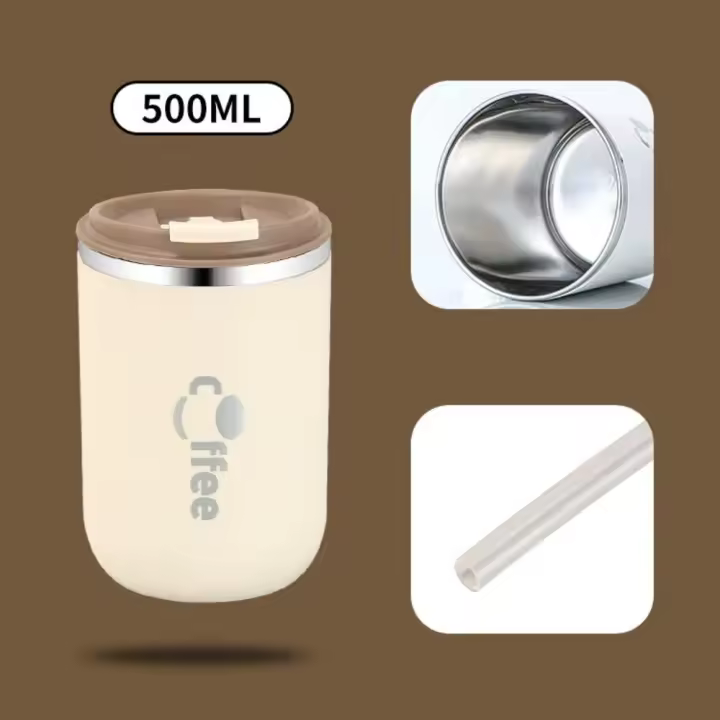 Taza de café de acero inoxidable de 16,9 oz, frasco de vacío de viaje a prueba de fugas, taza aislada, leche, té, botella de agua con tapa, 500ml - 1