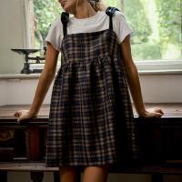 Vestido de Fiesta con Estampado a Cuadros Maemukilabe Mini Babydoll sin Mangas con Lazo y Correas para Mujeres Estilo Vintage de Hada - details 5