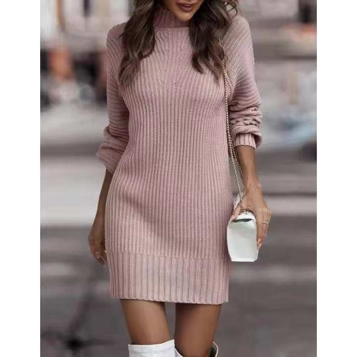 Suéter de cuello alto para mujer, Vestido de punto de manga larga, ropa de otoño e invierno, nuevo - 1