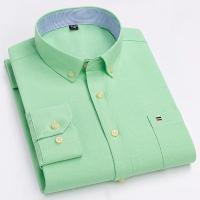 Camisa a cuadros con botones de manga larga 100% algodón para hombre, camisas Oxford a rayas a cuadros con un solo bolsillo en el pecho para trabajo, informales, de ajuste estándar - details 20