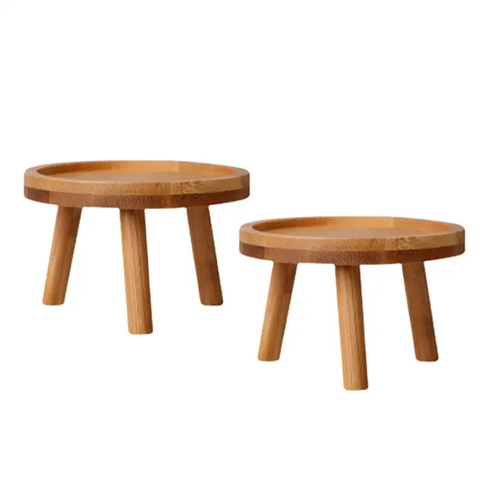 Soporte de madera para plantas de interior, mesa redonda pequeña para pecera, soporte de exhibición, 2 piezas - 1