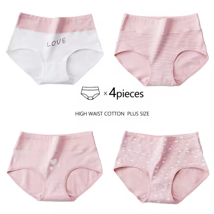 Bragas de Algodón de Cintura Alta para Mujeres Talla Grande M-5XL 4PCS con Estampado Lindo Ropa Interior Sexy Sin Costuras Talla Única - 1