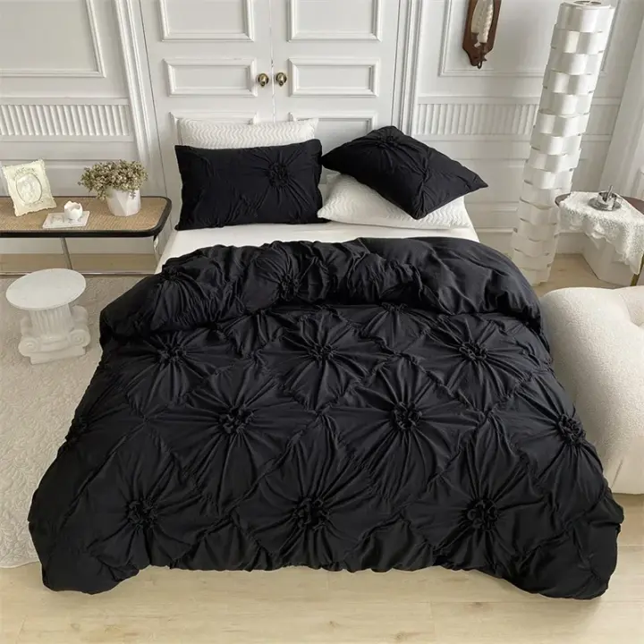 Juego de Ropa de Cama con Flores Torsas de Alta Calidad Duvet Cover Set Pleatado Artesanal Cubierta de Manta Doble para Colchón y Cama Reina - 1