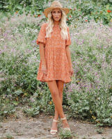 Vestido de gasa con estampado Floral para mujer, Vestido largo de verano con manga de mariposa, cintura alta - details 3