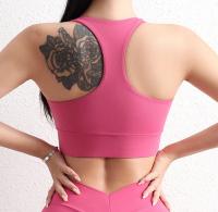 Top corto de nailon para Yoga para mujer, sujetador deportivo para gimnasio, almohadilla para el pecho, Top transpirable ajustado elástico extraíble, 6 colores - details 7